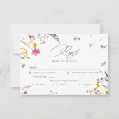 Wildflower Whimsy 水彩画 エレガントな結婚式の食事 出欠カード (正面)