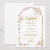 Wildflower White and Gold Engagement Party  招待状 (正面/裏面)