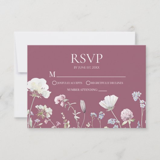 Wildflower Wild Flower Floral Wedding RSVP Card (正面)