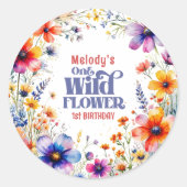 Wildflower Wild One 1st birthday ラウンドシール (正面)