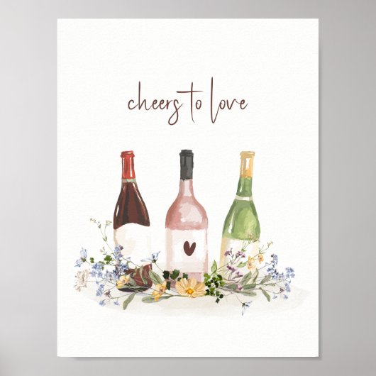 Wildflower Wine Bottles Cheers To Love Sign ポスター (正面)