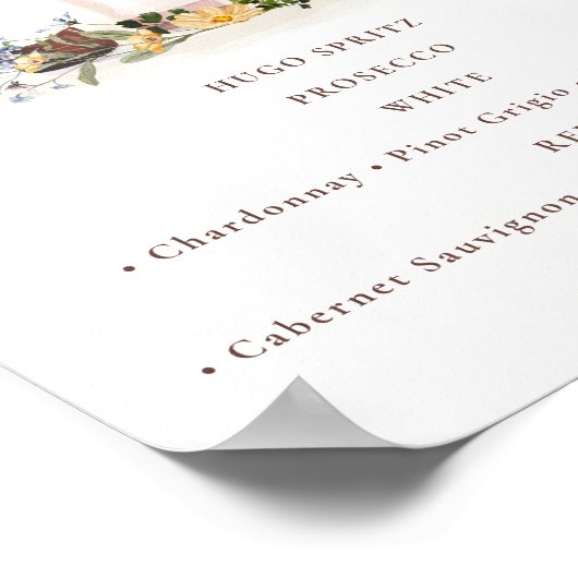 Wildflower Wine Bottles Drinks Sign Bridal Shower ポスター (角)