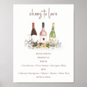 Wildflower Wine Bottles Drinks Sign Bridal Shower ポスター (正面)