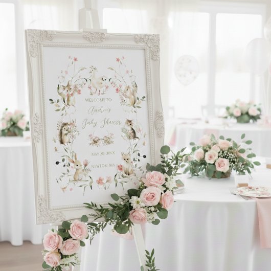 Wildflower Woodland Animals Baby Shower Welcome  ポスター