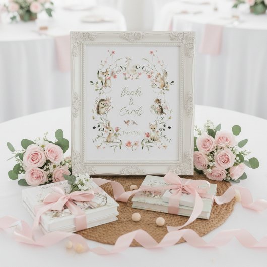 Wildflower Woodland Animals Shower Books and Cards ポスター