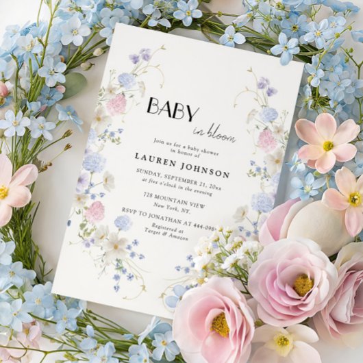 Wildflower Wreath Baby Shower Baby In Bloom 招待状