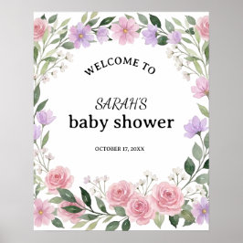 Wildflower Wreath Baby Shower Welcome Sign ポスター
