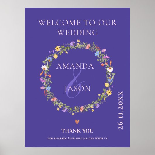 Wildflower Wreath Floral Welcome to Our Wedding ポスター (正面)