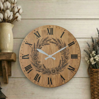 Wildflower Wreath wall clock |  Farmhouse Decor  ラージ壁時計