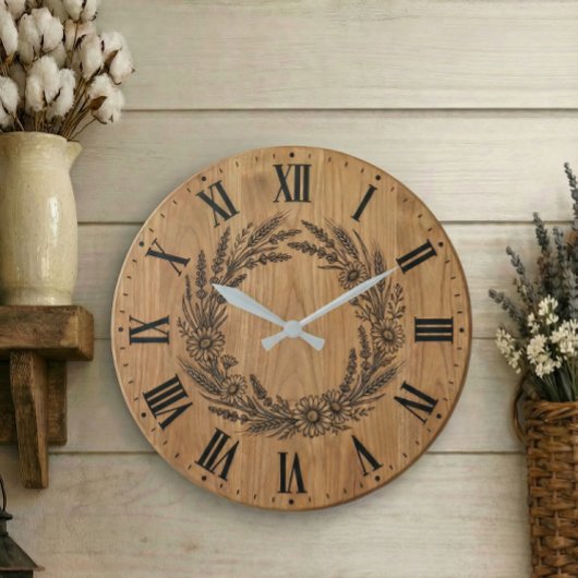 Wildflower Wreath wall clock |  Farmhouse Decor  ラージ壁時計