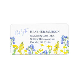 Wildflower yellow blue floral watercolor wedding ラベル