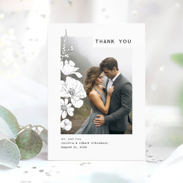Wildflowersエレガントモダン結婚のThank You写真 サンキューカード