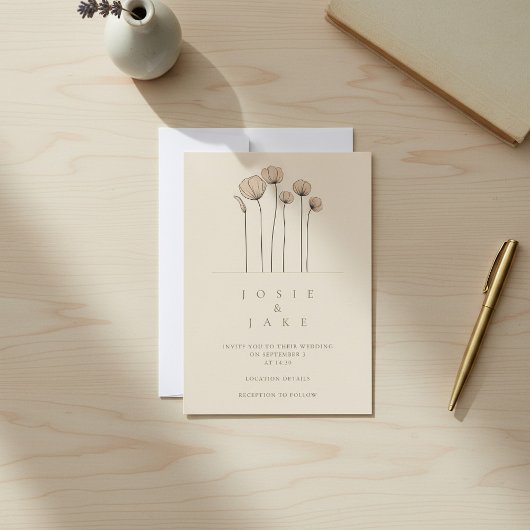 WIldflowersシンプル結婚式招待状ミュートされたトーン 招待状