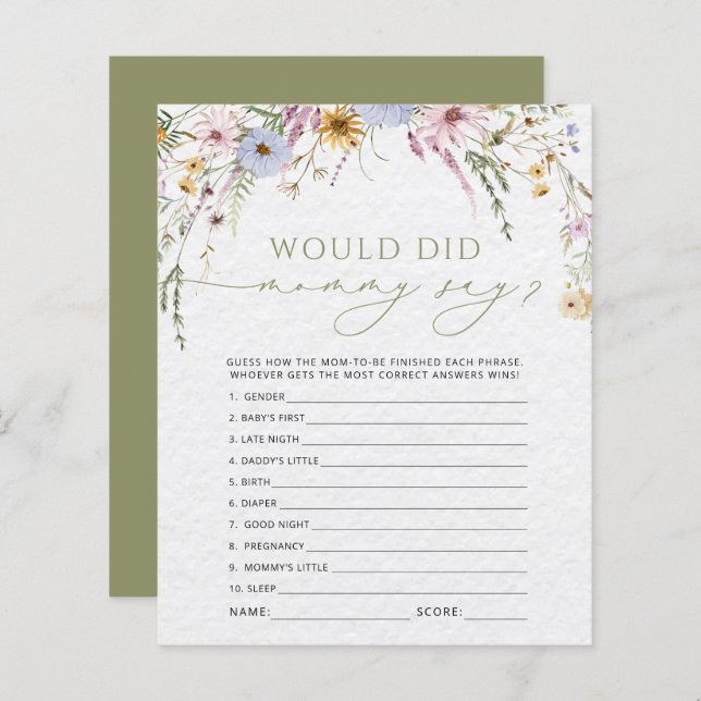 Wildflowersママが赤ちゃんシャワーのゲームを言った (正面/裏面)