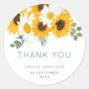 Wildflowers素朴 Sunflowers Names Date Thank You ラウンドシール