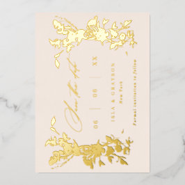 Wildflowers ウェディング セイヴ ザ デート ブラッシュ&ゴールド 箔招待状