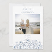 Wildflowers エレガント Boho Dusty Blueフォトズ結婚ーズ サンキューカード (正面)