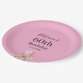 Wildflowers 60th Birthday Pink Party ペーパープレート (アングル)