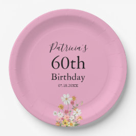 Wildflowers 60th Birthday Pink Party ペーパープレート