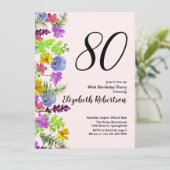 Wildflowers 80th Birthday Invitation in Blush Pink 招待状 (スタンド正面)