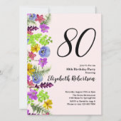 Wildflowers 80th Birthday Invitation in Blush Pink 招待状 (正面)