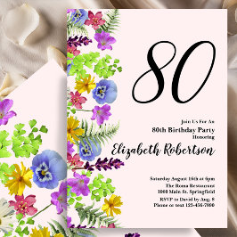 Wildflowers 80th Birthday Invitation in Blush Pink 招待状