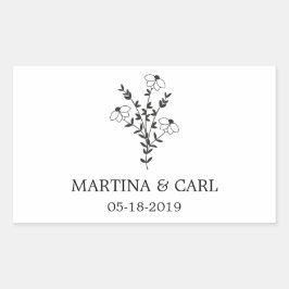 Wildflowers and Branches Wedding Monogram in Black 長方形シール