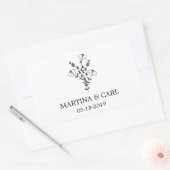 Wildflowers and Branches Wedding Monogram in Black 長方形シール (封筒)