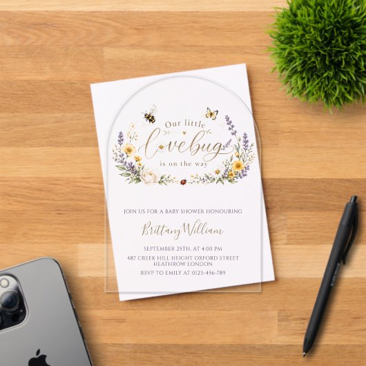 Wildflowers and Bugs Minimalist Baby Shower アクリル招待状 (インサイチュ (招待状))