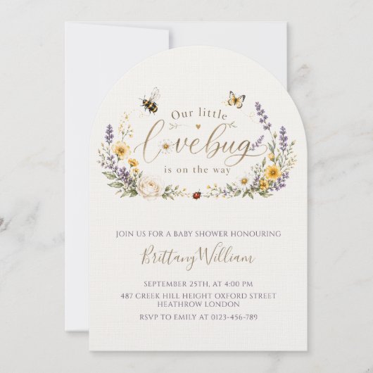 Wildflowers and Bugs Minimalist Baby Shower 招待状 (正面)