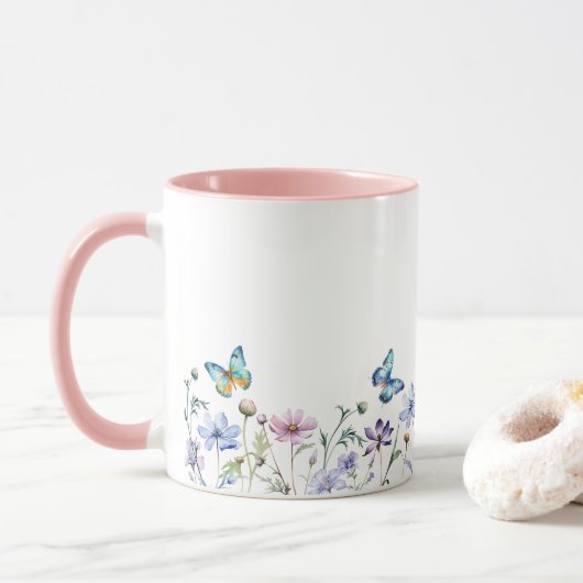 Wildflowers and Butterflies Border  マグカップ (ドーナツ)