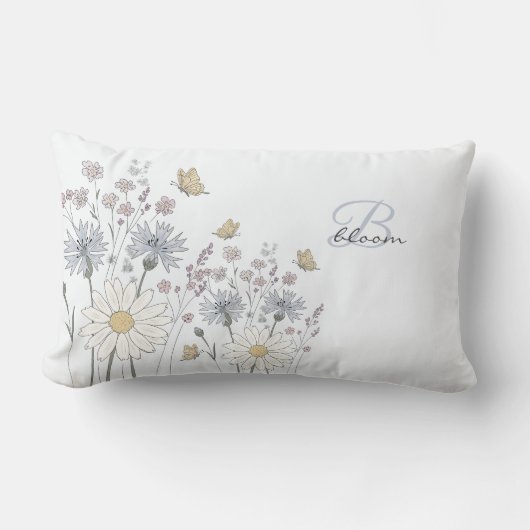 Wildflowers and butterfly ランバークッション (正面)