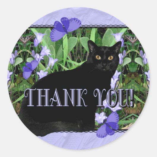 Wildflowers and Catかわいらし Thank You Stickers ラウンドシール (正面)
