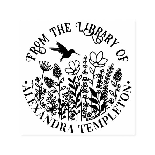 Wildflowers and Hummingbird図書名#1P セルフインキングスタンプ (デザイン)