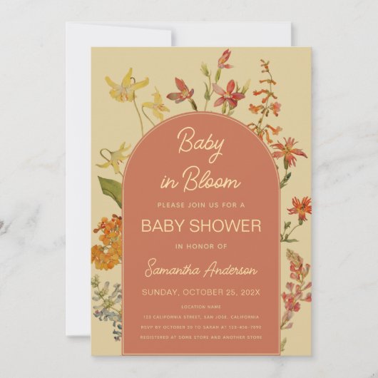 Wildflowers Baby in Bloom シャワーフローラルアーチ 招待状 (正面)