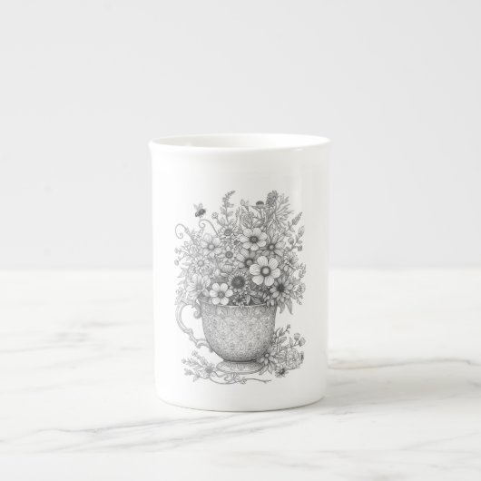 Wildflowers & Bee Vintage Teacup Mug ボーンチャイナマグカップ (正面)