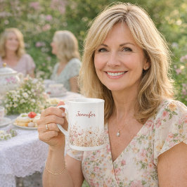 Wildflowers beige pink name ボーンチャイナマグカップ