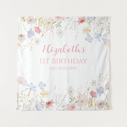 WILDFLOWERS Birthday party Backdrop banner タペストリー (正面)