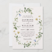 Wildflowers Blooms Rustic Elegant QR Code Wedding 招待状 (正面)