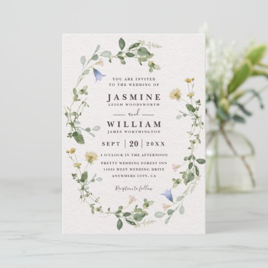 Wildflowers Blooms Rustic Elegant QR Code Wedding 招待状 (スタンド正面)