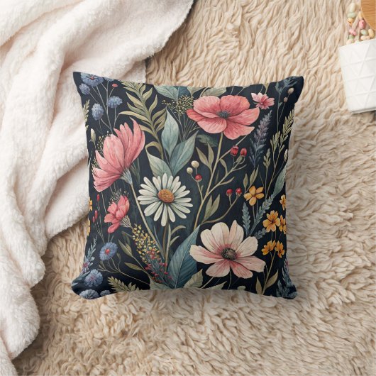 Wildflowers Botanical Inspiration Black クッション (ブランケット)