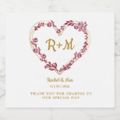 Wildflowers & Branches Heart in Faux Gold & Red スパークリングワインラベル (シングルラベル)