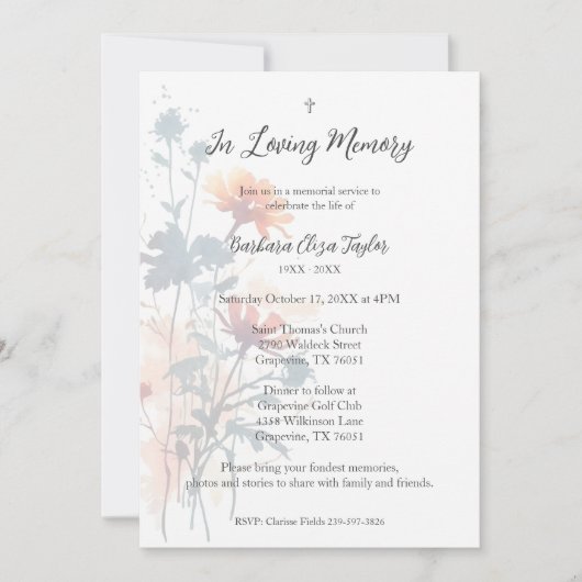 Wildflowers Bunch Minimal In Loving Memory Photo 招待状 (正面)