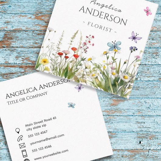 Wildflowers Butterflies Business Card スクエア名刺