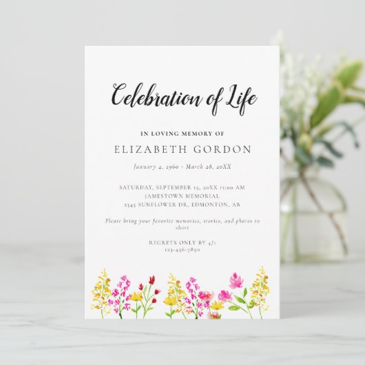 Wildflowers Celebration of Life Funeral Memorial 招待状 (スタンド正面)