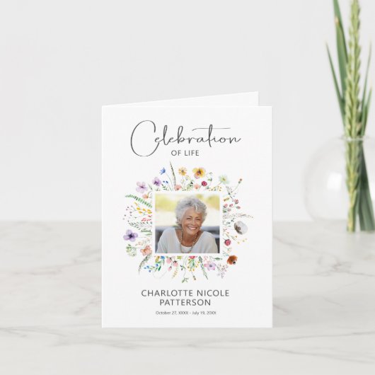 Wildflowers Celebration of Life Photo Prayer Card カード (正面)