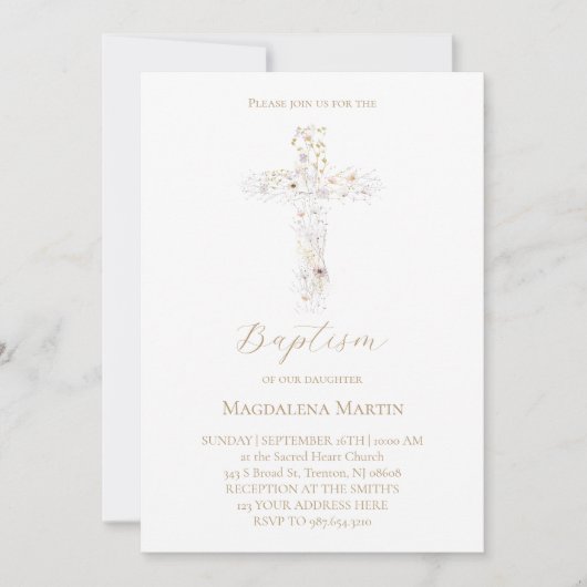 wildflowers cross | Baptism Invitation 招待状 (正面)