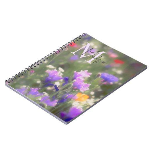 Wildflowers Custom Name Monogram ノートブック (左側)