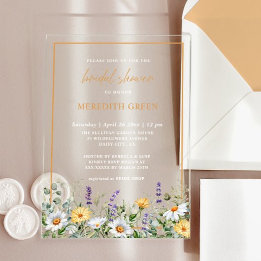 Wildflowers Daisy Lavender Botanical Bridal Shower アクリル招待状