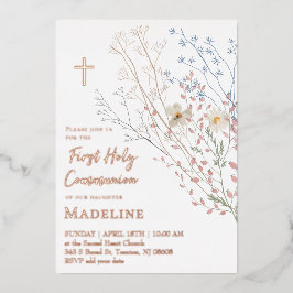  wildflowers design First Holy Communion 箔招待状